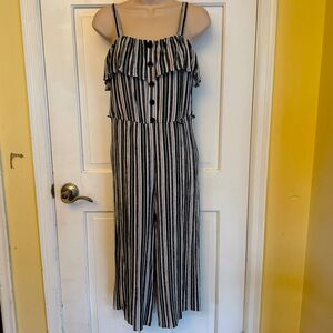 IZ Byer Women's Medium Black and White Striped Jumpsuit Outfit One Piece